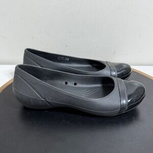 Crocs Cap‎ Toe Ballet Flats Women US 6 Black Slip On Comfort Shoes Casual